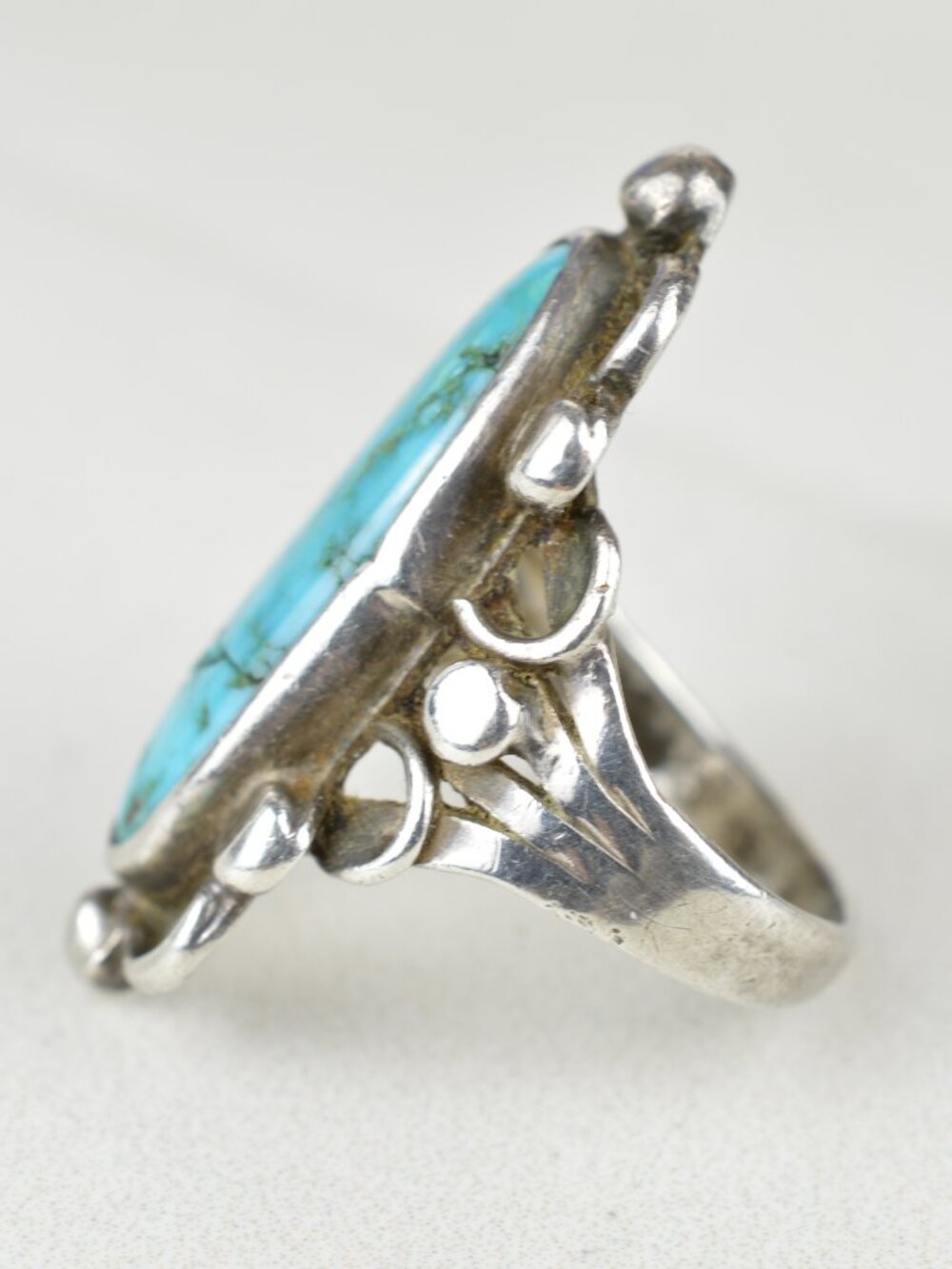 VTG Navajo Sterling Silver Turquoise Statement Ring Size 5.25 - Picture 9 of 11